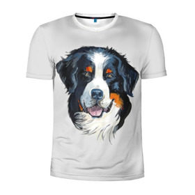 Мужская футболка 3D спортивная с принтом Бернский зенненхунд в Курске, 100% полиэстер с улучшенными характеристиками | приталенный силуэт, круглая горловина, широкие плечи, сужается к линии бедра | Тематика изображения на принте: animal | bernese mountain dog | black | breed | dog | muzzle | red | white | белый | бернский зенненхунд | животное | пёс | порода | рыжий | собака | черный