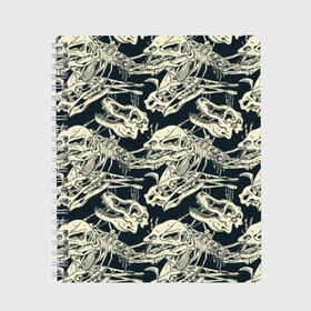 Тетрадь с принтом Черепа динозавров в Курске, 100% бумага | 48 листов, плотность листов — 60 г/м2, плотность картонной обложки — 250 г/м2. Листы скреплены сбоку удобной пружинной спиралью. Уголки страниц и обложки скругленные. Цвет линий — светло-серый
 | animal | black | dinosaur | predator | skeleton | skull | white | белый | динозавр | животное | скелет | хищник | череп | черный