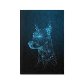 Обложка для паспорта матовая кожа с принтом Доберман в Курске, натуральная матовая кожа | размер 19,3 х 13,7 см; прозрачные пластиковые крепления | animal | blue | breed | doberman | dog | geometric | pattern | service | space | stars | геометрический | доберман | животное | звёзды | космос | порода | рисунок | синий | служебный | собака