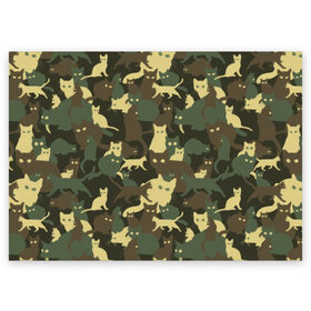 Поздравительная открытка с принтом Кошачий камуфляж в Курске, 100% бумага | плотность бумаги 280 г/м2, матовая, на обратной стороне линовка и место для марки
 | animal | camouflage | cat | funny | green | khaki | marsh | silhouette | болотный | животное | забавный | зеленый | камуфляж | кот | котик | силуэт | хаки