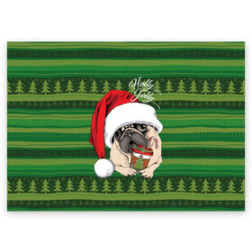 Поздравительная открытка с принтом Holly Jolly в Курске, 100% бумага | плотность бумаги 280 г/м2, матовая, на обратной стороне линовка и место для марки
 | animal | breed | christmas | cozy | dog | family | green | holiday | home | new year | pug | red | tree | white | winter | белый | домашний | ёлки | животное | зеленый | зима | красный | мопс | новый год | порода | праздник | рождество | семейный | собака