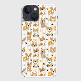 Чехол для iPhone 13 mini с принтом Вельш корги пемброк в Курске,  |  | animal | attractive face | breed | childish | cool | corgi | cute | dog | drawing | funny | paws | red | traces | white | yellow | белый | детский | желтый | животное | забавный | корги | круто | лапы | милый | пёс | порода | рисунок | рыжий | 