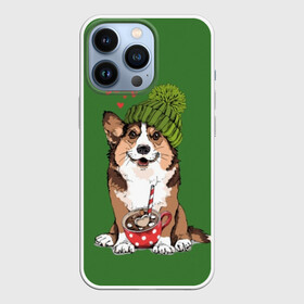 Чехол для iPhone 13 Pro с принтом Love is sweet в Курске,  |  | animal | breed | brown | corgi | cute | dog | funny | green | hat | heart | slogan | text | white | белый | животное | забавный | зеленый | корги | коричневый | милый | пёс | порода | сердце | слоган | собака | текст | шапка