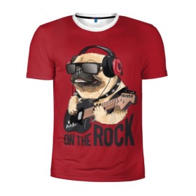 Мужская футболка 3D спортивная с принтом On the rock в Курске, 100% полиэстер с улучшенными характеристиками | приталенный силуэт, круглая горловина, широкие плечи, сужается к линии бедра | animal | black | breed | cool | dog | guitar | headphones | motto | music | pug | red | rock | rock star | slogan | text | гитара | девиз | животное | красный | крутой | мопс | музыка | наушники | очки | порода | рок | рок звезда | слоган | соба