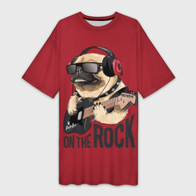 Платье-футболка 3D с принтом On the rock в Курске,  |  | animal | black | breed | cool | dog | guitar | headphones | motto | music | pug | red | rock | rock star | slogan | text | гитара | девиз | животное | красный | крутой | мопс | музыка | наушники | очки | порода | рок | рок звезда | слоган | соба