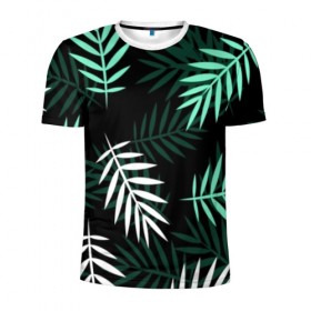 Мужская футболка 3D спортивная с принтом Листья пальмы. в Курске, 100% полиэстер с улучшенными характеристиками | приталенный силуэт, круглая горловина, широкие плечи, сужается к линии бедра | 3d | green | leaves | magic | pattern | tekstura | white | белые | зеленые | листья | текстура | узор