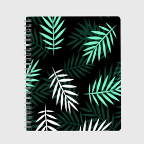 Тетрадь с принтом Листья пальмы в Курске, 100% бумага | 48 листов, плотность листов — 60 г/м2, плотность картонной обложки — 250 г/м2. Листы скреплены сбоку удобной пружинной спиралью. Уголки страниц и обложки скругленные. Цвет линий — светло-серый
 | 3d | green | leaves | magic | pattern | tekstura | white | белые | зеленые | листья | текстура | узор