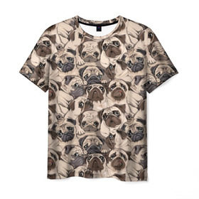 Мужская футболка 3D с принтом Мопсы в Курске, 100% полиэфир | прямой крой, круглый вырез горловины, длина до линии бедер | animal | attractive face | breed | cute | dog | eyes | funny | look | pug | puppy | взгляд | глаза | животное | забавный | милый | мопс | порода | собака | щенок