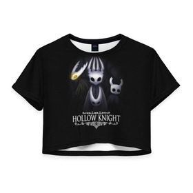 Женская футболка Cropp-top с принтом Hollow Knight в Курске, 100% полиэстер | круглая горловина, длина футболки до линии талии, рукава с отворотами | hollow knight | детская | для детей | игра | компьютерная игра | королевство | рыцарь | темный рыцарь | холлов кнайт | экшен