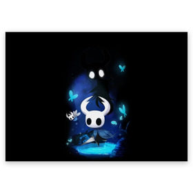 Поздравительная открытка с принтом Hollow Knight в Курске, 100% бумага | плотность бумаги 280 г/м2, матовая, на обратной стороне линовка и место для марки
 | hollow knight | детская | для детей | игра | компьютерная игра | королевство | рыцарь | темный рыцарь | холлов кнайт | экшен