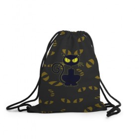 Рюкзак-мешок 3D с принтом Смотрящий кот в Курске, 100% полиэстер | плотность ткани — 200 г/м2, размер — 35 х 45 см; лямки — толстые шнурки, застежка на шнуровке, без карманов и подкладки | 3d | абстракция | анимация | глаза | желтые | смотрящий  кот | черный