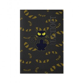 Обложка для паспорта матовая кожа с принтом Смотрящий кот в Курске, натуральная матовая кожа | размер 19,3 х 13,7 см; прозрачные пластиковые крепления | 3d | абстракция | анимация | глаза | желтые | смотрящий  кот | черный