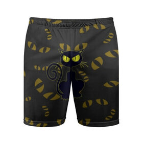 Мужские шорты 3D спортивные с принтом Смотрящий кот в Курске,  |  | 3d | абстракция | анимация | глаза | желтые | смотрящий  кот | черный