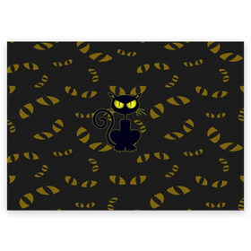 Поздравительная открытка с принтом Смотрящий кот в Курске, 100% бумага | плотность бумаги 280 г/м2, матовая, на обратной стороне линовка и место для марки
 | 3d | абстракция | анимация | глаза | желтые | смотрящий  кот | черный