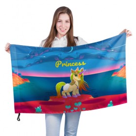 Флаг 3D с принтом Единорог принцессы в Курске, 100% полиэстер | плотность ткани — 95 г/м2, размер — 67 х 109 см. Принт наносится с одной стороны | pony | грива | девочка | единорог | конь | копыта | красивая | лошадка | лошадь | милая | пони | природа закат | радуга