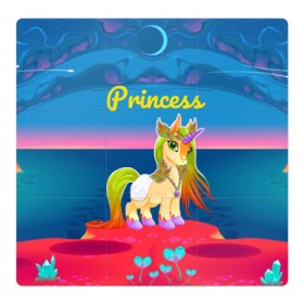 Магнитный плакат 3Х3 с принтом Единорог принцессы в Курске, Полимерный материал с магнитным слоем | 9 деталей размером 9*9 см | pony | грива | девочка | единорог | конь | копыта | красивая | лошадка | лошадь | милая | пони | природа закат | радуга
