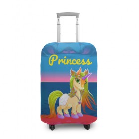 Чехол для чемодана 3D с принтом Единорог принцессы в Курске, 86% полиэфир, 14% спандекс | двустороннее нанесение принта, прорези для ручек и колес | pony | грива | девочка | единорог | конь | копыта | красивая | лошадка | лошадь | милая | пони | природа закат | радуга