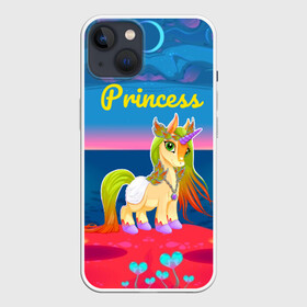 Чехол для iPhone 13 с принтом Единорог принцессы в Курске,  |  | pony | грива | девочка | единорог | конь | копыта | красивая | лошадка | лошадь | милая | пони | природа закат | радуга