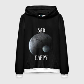 Мужская толстовка 3D с принтом Sad Happy в Курске, 100% полиэстер | двухслойный капюшон со шнурком для регулировки, мягкие манжеты на рукавах и по низу толстовки, спереди карман-кенгуру с мягким внутренним слоем. | Тематика изображения на принте: jesus | rap | грустный | джизус | джизус возрождение | джизус рэпер | джизус ты ювелир | мерч | музыка | реп | рэп | счастливый