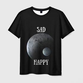 Мужская футболка 3D с принтом Sad Happy в Курске, 100% полиэфир | прямой крой, круглый вырез горловины, длина до линии бедер | jesus | rap | грустный | джизус | джизус возрождение | джизус рэпер | джизус ты ювелир | мерч | музыка | реп | рэп | счастливый