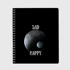 Тетрадь с принтом Sad Happy в Курске, 100% бумага | 48 листов, плотность листов — 60 г/м2, плотность картонной обложки — 250 г/м2. Листы скреплены сбоку удобной пружинной спиралью. Уголки страниц и обложки скругленные. Цвет линий — светло-серый
 | jesus | rap | грустный | джизус | джизус возрождение | джизус рэпер | джизус ты ювелир | мерч | музыка | реп | рэп | счастливый