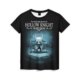 Женская футболка 3D с принтом Hollow Knight в Курске, 100% полиэфир ( синтетическое хлопкоподобное полотно) | прямой крой, круглый вырез горловины, длина до линии бедер | hallownest | hollow knight | the knight | игры | компьютерная игра | реймер | рыцарь