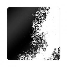 Магнит виниловый Квадрат с принтом Черно-белый узор. в Курске, полимерный материал с магнитным слоем | размер 9*9 см, закругленные углы | 3d | bkack whate | листья | текстура | узор | черно белое