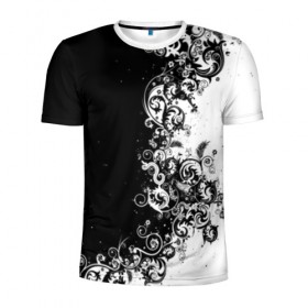 Мужская футболка 3D спортивная с принтом Черно-белый узор. в Курске, 100% полиэстер с улучшенными характеристиками | приталенный силуэт, круглая горловина, широкие плечи, сужается к линии бедра | 3d | bkack whate | листья | текстура | узор | черно белое