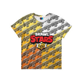 Детская футболка 3D с принтом Brawl Stars. в Курске, 100% гипоаллергенный полиэфир | прямой крой, круглый вырез горловины, длина до линии бедер, чуть спущенное плечо, ткань немного тянется | 3d | brawl stars | moba | pattern | бравл старс | жанр | игра | лого | логотип | надпись | паттерн | текстура