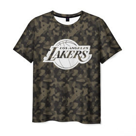 Мужская футболка 3D с принтом Los Angeles Lakers Camo в Курске, 100% полиэфир | прямой крой, круглый вырез горловины, длина до линии бедер | camo | lakers | los angeles lakers | nba | баскетбол | камуфляж | лос анджелес лейкерс | нба | спорт | хаки