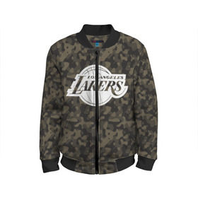 Детский бомбер 3D с принтом Los Angeles Lakers Camo в Курске, 100% полиэстер | застегивается на молнию, по бокам два кармана без застежек, мягкие манжеты, по низу бомбера и на воротнике — эластичная резинка | camo | lakers | los angeles lakers | nba | баскетбол | камуфляж | лос анджелес лейкерс | нба | спорт | хаки