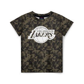 Детская футболка 3D с принтом Los Angeles Lakers Camo в Курске, 100% гипоаллергенный полиэфир | прямой крой, круглый вырез горловины, длина до линии бедер, чуть спущенное плечо, ткань немного тянется | camo | lakers | los angeles lakers | nba | баскетбол | камуфляж | лос анджелес лейкерс | нба | спорт | хаки