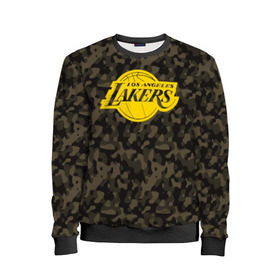 Детский свитшот 3D с принтом Los Angeles Lakers Camo Gold в Курске, 100% полиэстер | свободная посадка, прямой крой, мягкая тканевая резинка на рукавах и понизу свитшота | Тематика изображения на принте: 