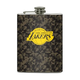 Фляга с принтом Los Angeles Lakers Camo Gold в Курске, металлический корпус | емкость 0,22 л, размер 125 х 94 мм. Виниловая наклейка запечатывается полностью | Тематика изображения на принте: 