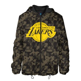 Мужская куртка 3D с принтом Los Angeles Lakers Camo Gold в Курске, ткань верха — 100% полиэстер, подклад — флис | прямой крой, подол и капюшон оформлены резинкой с фиксаторами, два кармана без застежек по бокам, один большой потайной карман на груди. Карман на груди застегивается на липучку | 