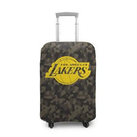 Чехол для чемодана 3D с принтом Los Angeles Lakers Camo Gold в Курске, 86% полиэфир, 14% спандекс | двустороннее нанесение принта, прорези для ручек и колес | 