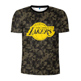 Мужская футболка 3D спортивная с принтом Los Angeles Lakers Camo Gold в Курске, 100% полиэстер с улучшенными характеристиками | приталенный силуэт, круглая горловина, широкие плечи, сужается к линии бедра | 