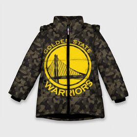 Зимняя куртка для девочек 3D с принтом Golden State Warriors camo в Курске, ткань верха — 100% полиэстер; подклад — 100% полиэстер, утеплитель — 100% полиэстер. | длина ниже бедра, удлиненная спинка, воротник стойка и отстегивающийся капюшон. Есть боковые карманы с листочкой на кнопках, утяжки по низу изделия и внутренний карман на молнии. 

Предусмотрены светоотражающий принт на спинке, радужный светоотражающий элемент на пуллере молнии и на резинке для утяжки. | golden state | golden state warriors | nba | warriors | баскетбол | голден стэйт | голден стэйт уорриорз | камуфляж | нба | спорт | уорриорз camo | хаки