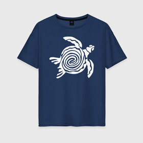 Женская футболка хлопок Oversize с принтом Белая черепаха в Курске, 100% хлопок | свободный крой, круглый ворот, спущенный рукав, длина до линии бедер
 | абстракция | белая | животное | море | морская | силуэт | черепаха