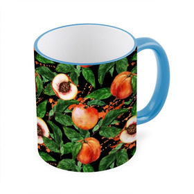 Кружка с принтом Персики в Курске, керамика | ёмкость 330 мл | Тематика изображения на принте: аромат | зелень | лето | листья | персик | плоды | сад | сочный | спелый | фрукты | цветы