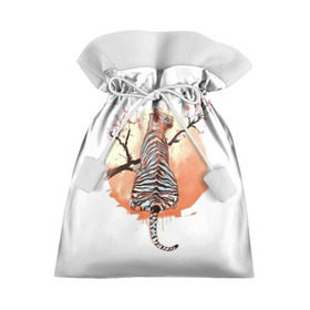 Подарочный 3D мешок с принтом Тигр на дереве сакуры в Курске, 100% полиэстер | Размер: 29*39 см | Тематика изображения на принте: 