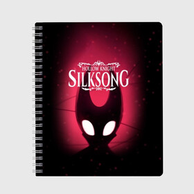 Тетрадь с принтом Hollow Knight SILKSONG в Курске, 100% бумага | 48 листов, плотность листов — 60 г/м2, плотность картонной обложки — 250 г/м2. Листы скреплены сбоку удобной пружинной спиралью. Уголки страниц и обложки скругленные. Цвет линий — светло-серый
 | game | games | ghosts | godmaster | hollow | hornet | knight | metroidvania | silksong | zote | гримм | зот | игра | игры | квиррел | найт | песня | полый | призраки | пустой | рыцарь | силксонг | холлоу | хорнет | шелк