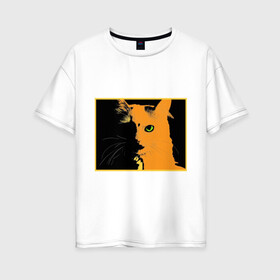 Женская футболка хлопок Oversize с принтом кот в Курске, 100% хлопок | свободный крой, круглый ворот, спущенный рукав, длина до линии бедер
 | белая | кот | котики | коты | кошка | кошки | толстовка