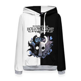 Женская толстовка 3D с принтом Hollow Knight (Black & White) в Курске, 100% полиэстер  | двухслойный капюшон со шнурком для регулировки, мягкие манжеты на рукавах и по низу толстовки, спереди карман-кенгуру с мягким внутренним слоем. | Тематика изображения на принте: game | hollow knight | hollow knight godmaster | hollow knight map | hollow knight ps4 | silksong | белый | зот могучий | игра | карта | королевство | метроидвания | полый король | приключения букашек | халлоунест | холлоу кнайт | черный