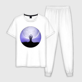 Мужская пижама хлопок с принтом Йога при полной луне в Курске, 100% хлопок | брюки и футболка прямого кроя, без карманов, на брюках мягкая резинка на поясе и по низу штанин
 | 