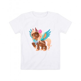 Детская футболка хлопок с принтом Принцесса единорог в Курске, 100% хлопок | круглый вырез горловины, полуприлегающий силуэт, длина до линии бедер | pony | грива | девочка | единорог | конь | копыта | красивая | лошадка | лошадь | милая | пони | природа закат | радуга