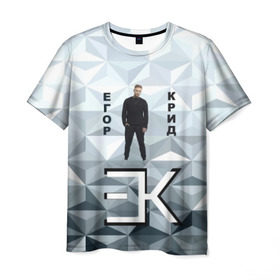 Мужская футболка 3D с принтом Егор Крид в Курске, 100% полиэфир | прямой крой, круглый вырез горловины, длина до линии бедер | 3d | автор | в сети | егор крид | любовь | певец | русский | серый | слезы | треугольники