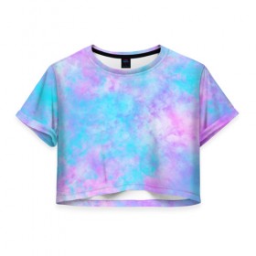 Женская футболка Cropp-top с принтом Мрамор Tie Dye в Курске, 100% полиэстер | круглая горловина, длина футболки до линии талии, рукава с отворотами | tie dye | летняя футболка | розовый | синий | тай дай | фиолетовый | яркая футболка