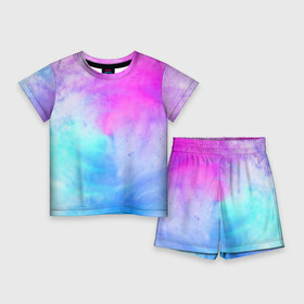 Детский костюм с шортами 3D с принтом Лето в Курске,  |  | tie dye | tie dye футболка | летняя футболка | розовый | синий | тай дай | тай дай футболка | фиолетовый | яркая футболка