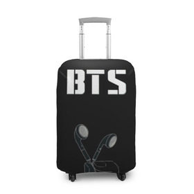 Чехол для чемодана 3D с принтом BTS(наушники в руке) в Курске, 86% полиэфир, 14% спандекс | двустороннее нанесение принта, прорези для ручек и колес | bangtan boys | beyond the scene | bts | бтс | группа | музыка | песни | южнокорейский бойбенд
